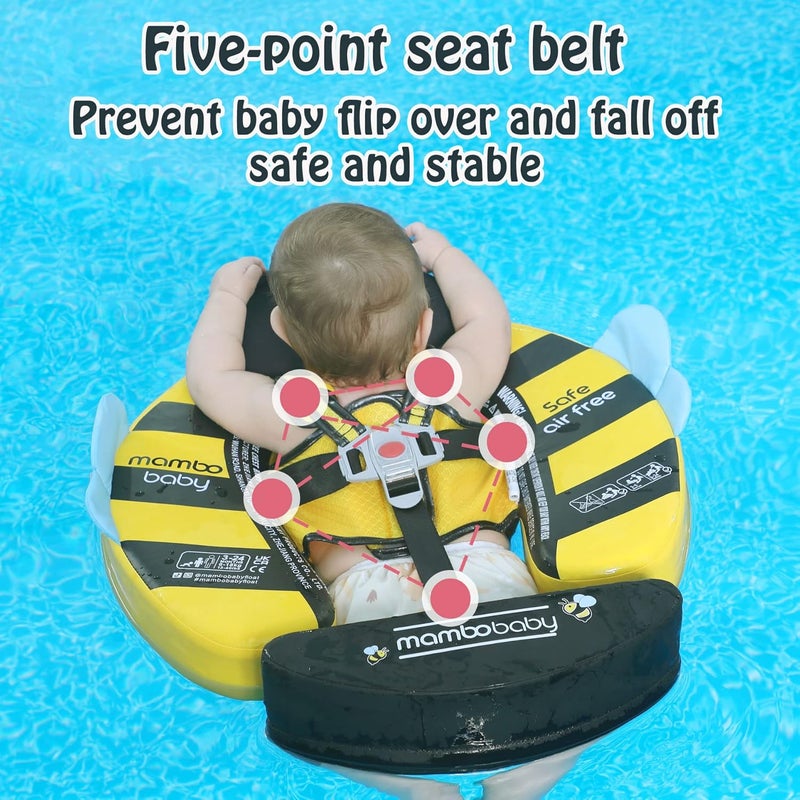 AnjeeIOT Mambobaby Float with Canopy Non-Inflatable Baby Pool Float Infant Solid Swim Float Add Tail Water Floats Smart Swim Trainer for Infant Toddler 3-24 Months, Honey Bee Yellow - Image 4